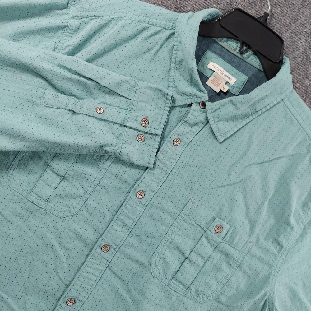 Carbon2cobalt‎ Shirt Mens XL Green Polka Dot Long Sleeve Button Up Casual Cotton